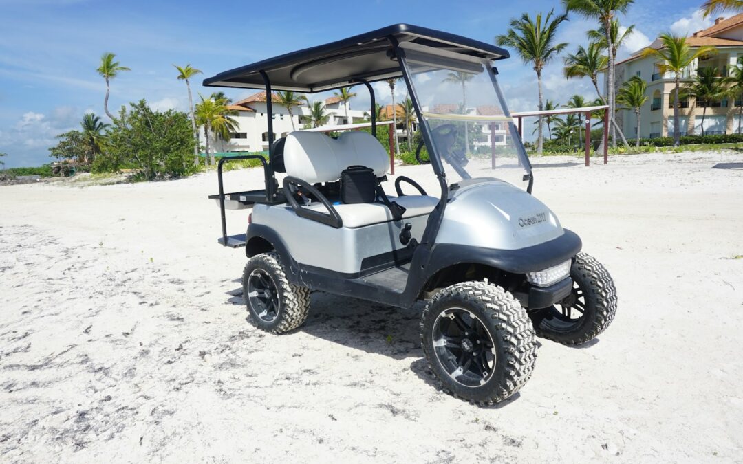 gray and white golf cart